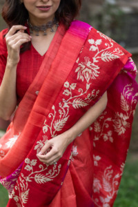 Image for Kessa Kunf04 Hues Of Pink Printed Bengal Silk Saree 8