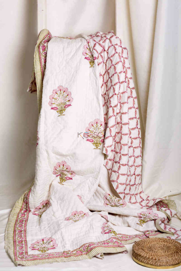Image for Kessa Kaq36 Eunry Pink And White Double Bed Quilt Fall