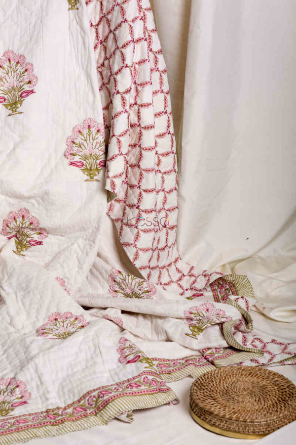 Image for Kessa Kaq36 Eunry Pink White Double Bed Quilt