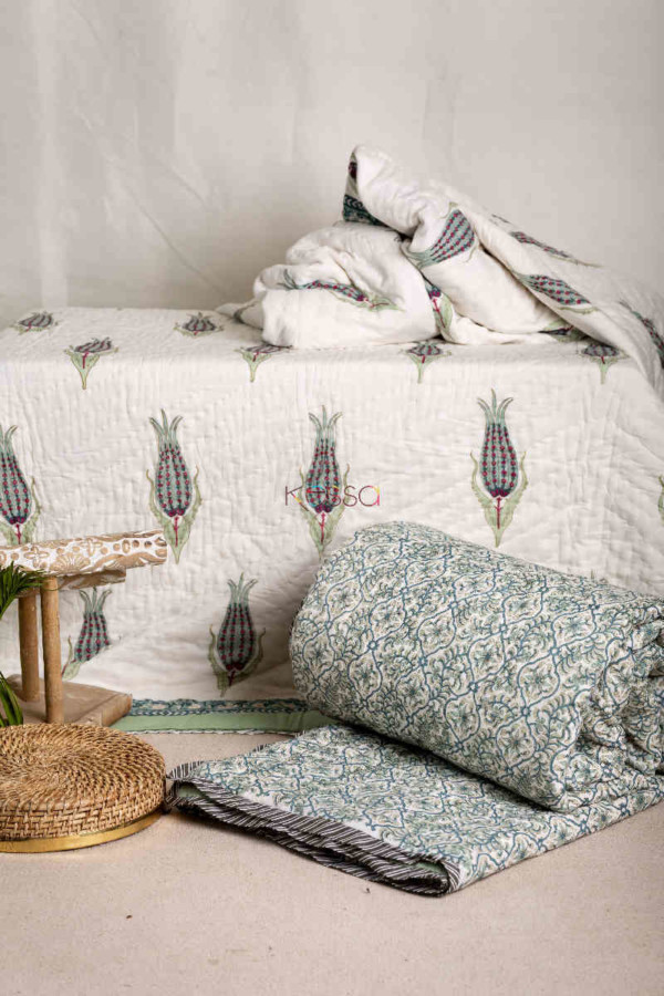 Image for Kessa Kaq38 Oliva Haze Green Double Bed Quilt Both