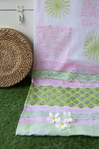 Image for Kessa Kf100 Green And Pink Cotton Dupatta Full Set Closeup
