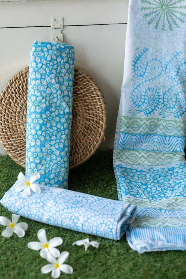 Image for Kessa Kf96 Polo Blue And White Fabric Cotton Dupatta Full Set Featured