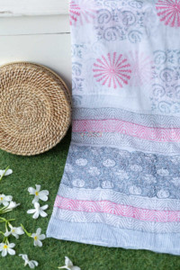 Image for Kessa Kf97 Pink And Grey Fabric Cotton Dupatta Full Set Closeup