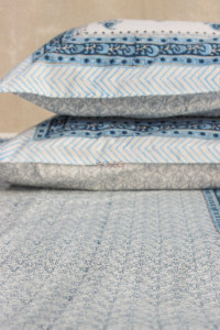Image for Kessa Kpb02 Horizon Blue Paisley Block Print Bedsheet Set Of 3 Closeup