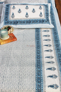 Image for Kessa Kpb02 Horizon Blue Paisley Block Print Bedsheet Set Of 3 Featured