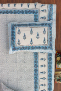 Image for Kessa Kpb02 Horizon Blue Paisley Block Print Bedsheet Set Of 3 Look