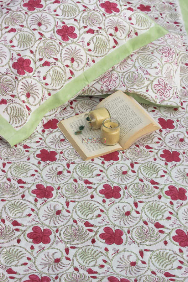 Image for Kessa Kpb03 Solid Pink Jaal Block Print Bedsheet Set Of 3 Featured