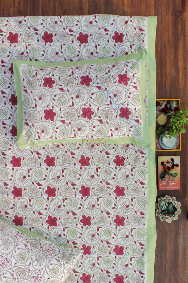 Image for Kessa Kpb03 Solid Pink Jaal Block Print Bedsheet Set Of 3 Look 1