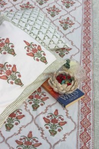 Image for Kessa Kpb06 Brandy Rose And Green Block Print Bedsheet Set Of 3 Featured