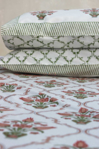 Image for Kessa Kpb06 Brandy Rose And Green Block Print Bedsheet Set Of 3 Look