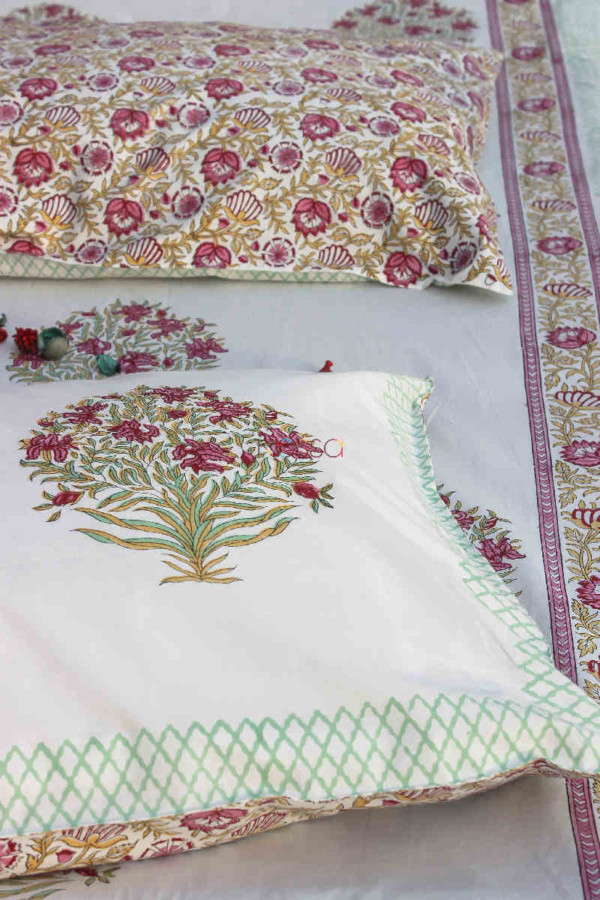 Image for Kessa Kpb08 Lotus Pink Jaal Bedsheet Two Pillow Covers Closeup