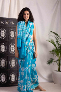 Image for Kessa Kunf08 Lochinvar Blue White Bengal Silk Saree