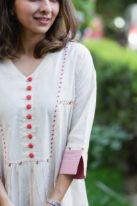 Image for Kessa Ws562 Cream South Cotton Dress 1 Closeup
