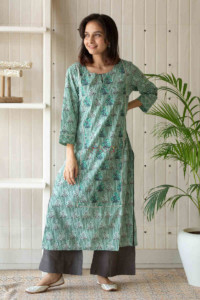 Image for Kessa Daf11 Oxley Green Grey Straight Fit Kurta Featured