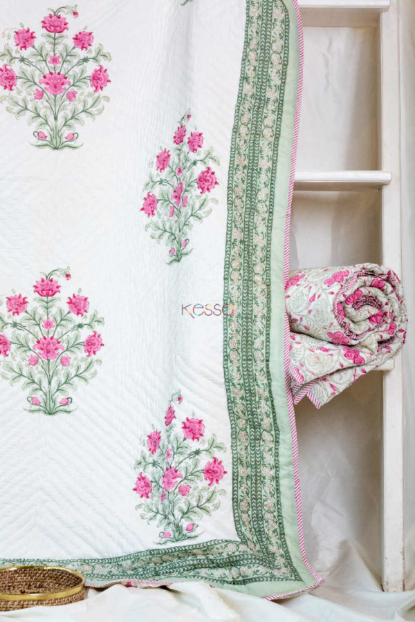 Image for Kessa Kaq46 Turkish Rose And White Single Bed Quilt Look 1