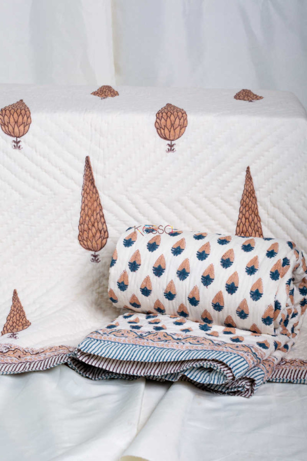 Image for Kessa Kaq48 Muesli Brown And Blue Single Bed Quilt Look