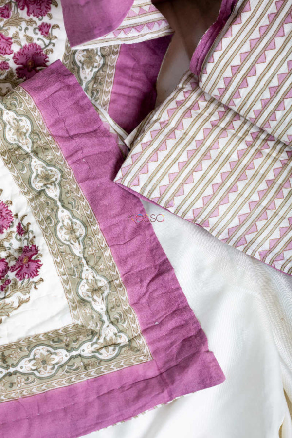 Image for Kessa Kaq49 Mountbatten Pink And Green Sigle Bed Quilt Closeup