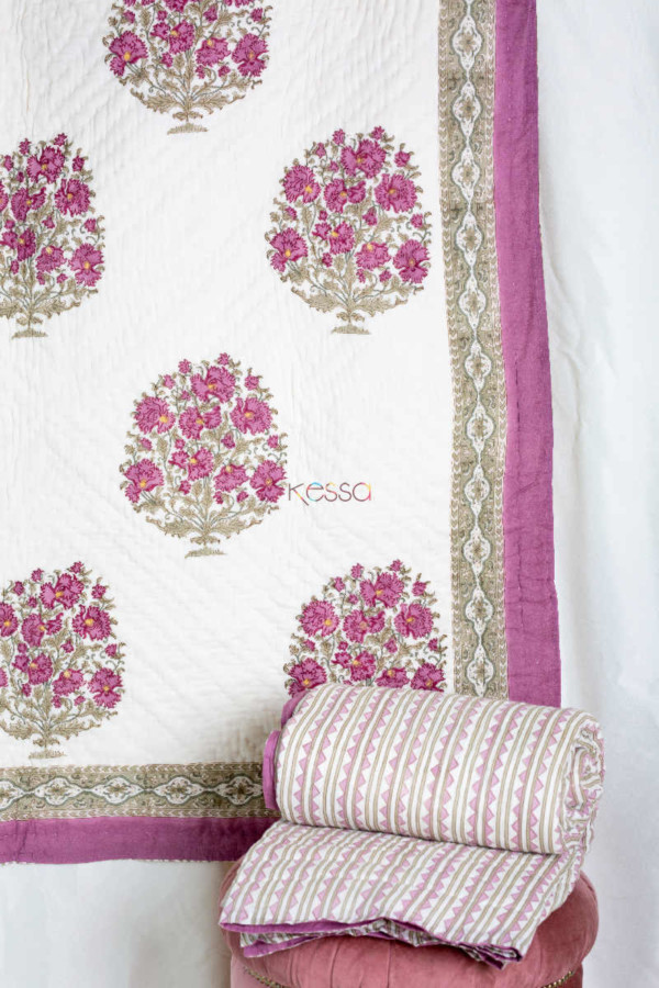 Image for Kessa Kaq49 Mountbatten Pink And Green Sigle Bed Quilt Look
