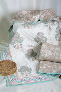 Image for Kessa Kaq52 Hillary Grey And Blue Single Bed Quilt Look 1