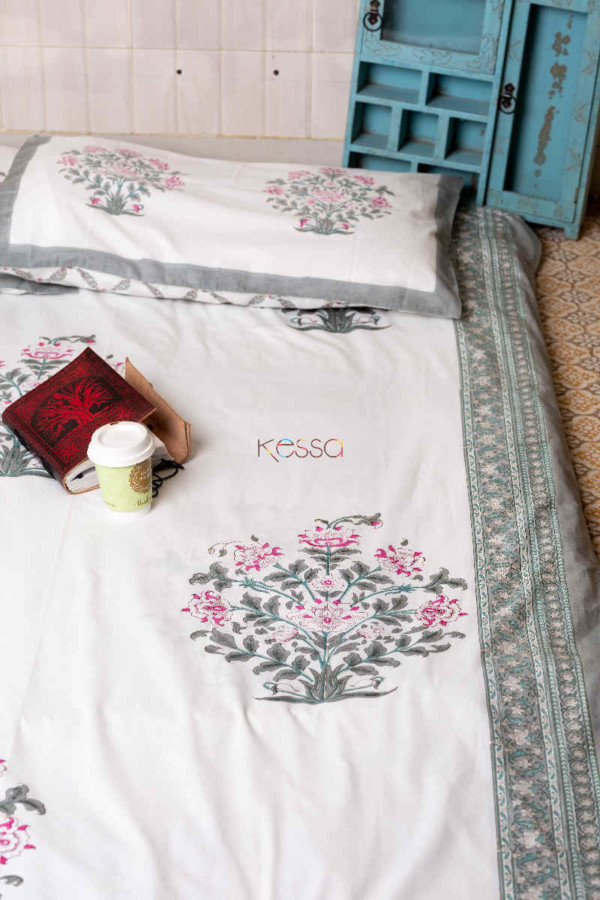Image for Kessa Kpb17 Baby Pink Block Print Bedsheet Two Pillow Covers