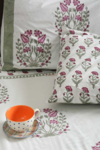 Image for Kessa Kpb18 Bouquet Pink Gold Bedsheet Closeup