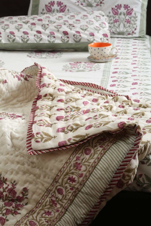 Image for Kessa Kpb18 Bouquet Pink Gold Bedsheet Look 1