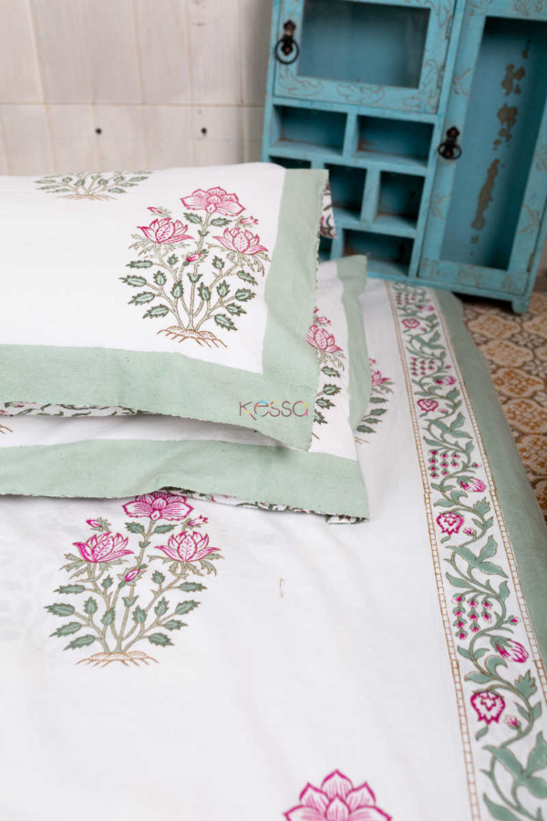 Image for Kessa Kpb22 Viola Pink And Green Bedsheet With Two Pillow Cover 3
