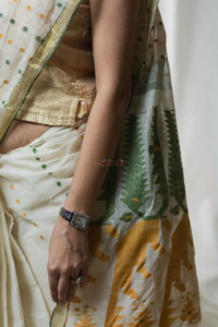 Image for Kessa Kuss03 Cream Taat Bengali Saree Closeup 2