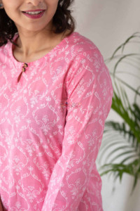 Image for Kessa Sa09 Tonys Pink Regular Wear Cotton Slub Kurta Closeup