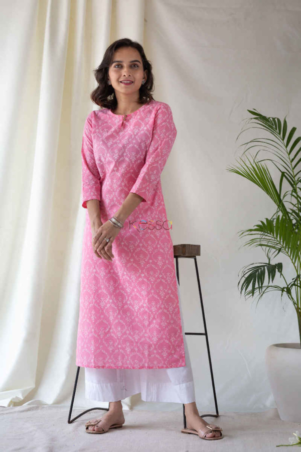 Image for Kessa Sa09 Tonys Pink Regular Wear Cotton Slub Kurta Featured