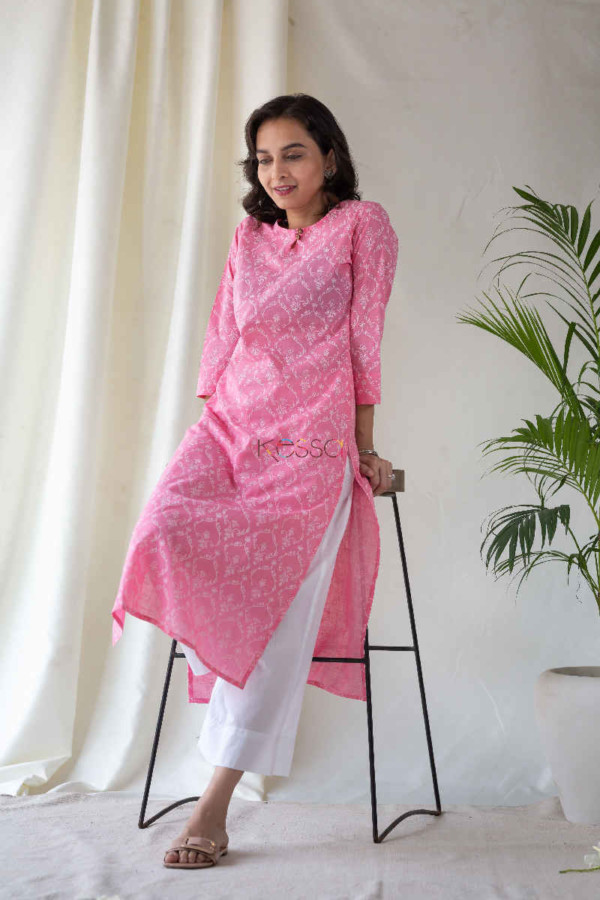 Image for Kessa Sa09 Tonys Pink Regular Wear Cotton Slub Kurta Side