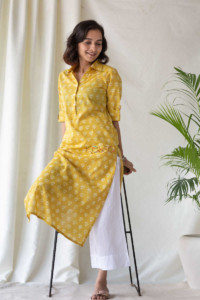 Image for Kessa Sa10 Mandalay Yellow Regular Wear Kurta Front Sit