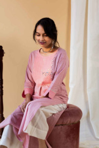 Image for Kessa Ws571 Eunry Pink Cotton Dobby Kurta Sitting