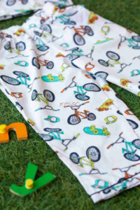 Image for Ws572 White Cycle Mill Print Kids Night Suit Closeup