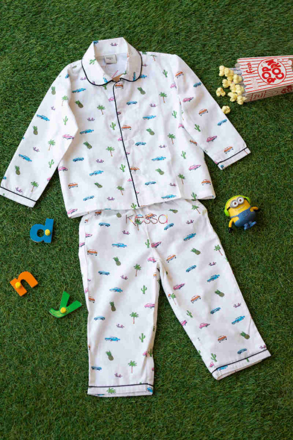 Image for Ws573 White Cars Tree Mill Print Kids Night Suit