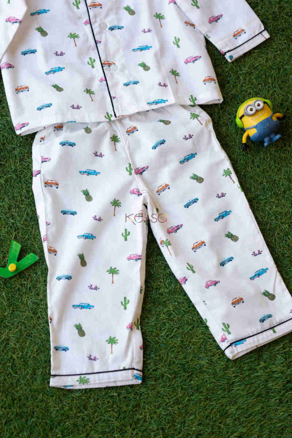 Image for Ws573 White Cars Tree Mill Print Kids Night Suit Bottom