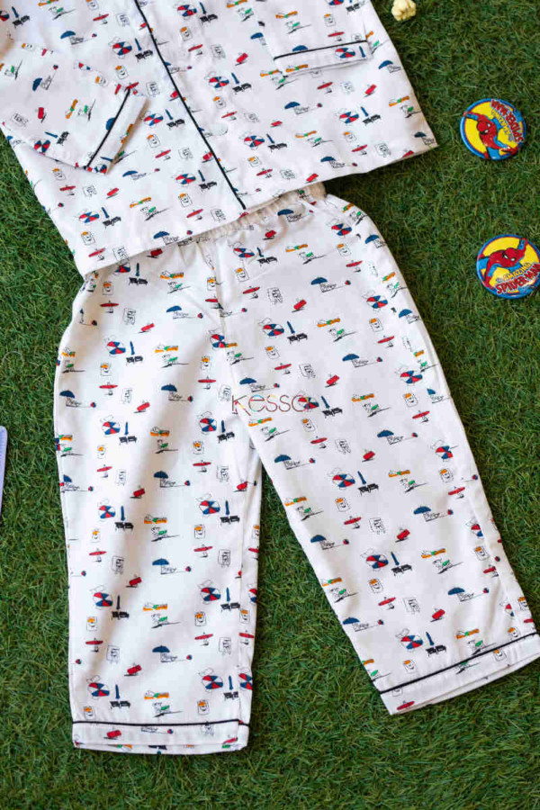 Image for Ws574 White Umbrella Mill Print Kids Night Suit Bottom