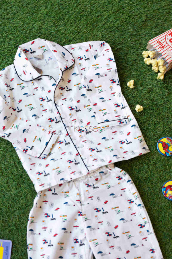 Image for Ws574 White Umbrella Mill Print Kids Night Suit Top