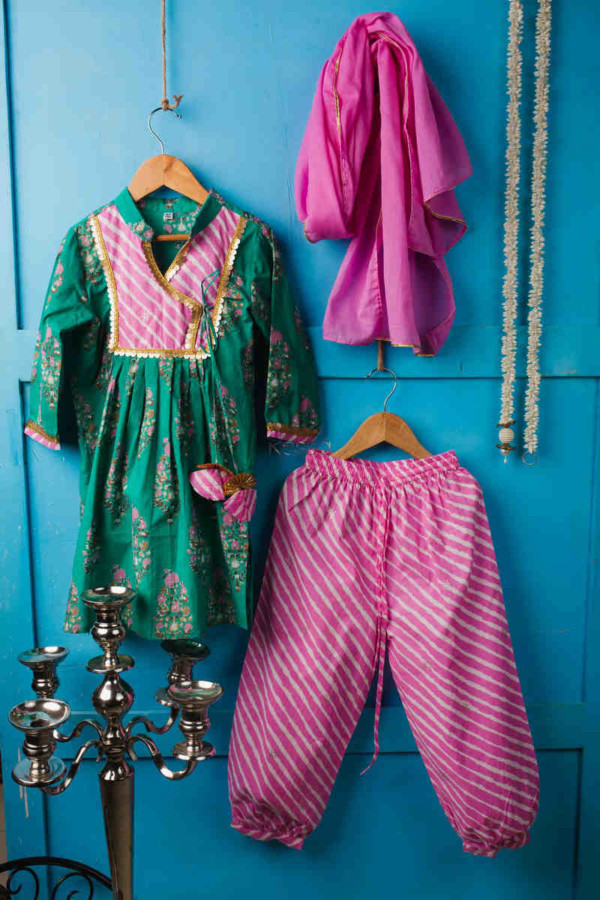 Image for Kessa Aj11 Viridian Green Pink Complete Suit Set