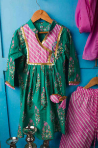 Image for Kessa Aj11 Viridian Green Pink Complete Suit Set Top