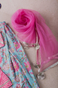 Image for Kessa Aj14 Bandhani Rock Blue And Pink Complete Girl Set Dupatta