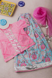 Image for Kessa Aj14 Bandhani Rock Blue And Pink Complete Girl Set Featured