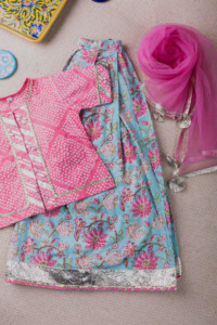 Image for Kessa Aj14 Bandhani Rock Blue And Pink Complete Girl Set Front