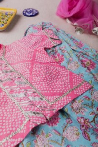 Image for Kessa Aj14 Bandhani Rock Blue And Pink Complete Girl Set Look