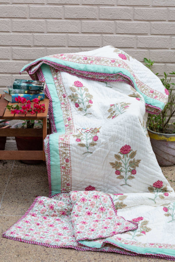 Image for Kessa Kaq59 Cranberry Pink And Turquoise Double Bed Quilt
