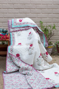 Image for Kessa Kaq60 Claret Pink Flower Double Bed Quilt