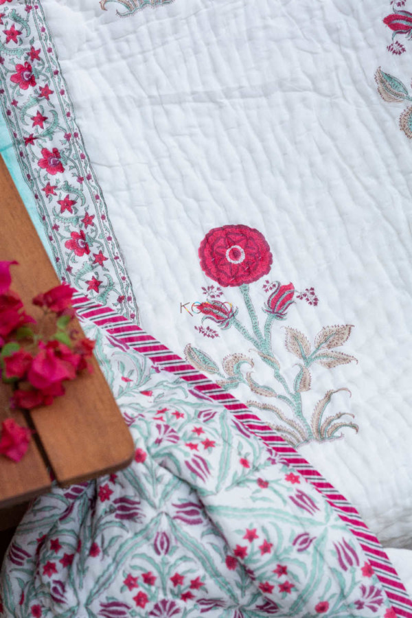Image for Kessa Kaq60 Claret Pink Flower Double Bed Quilt 3