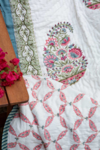 Image for Kessa Kaq62 Can Can Pink And Green Double Bed Quilt 3