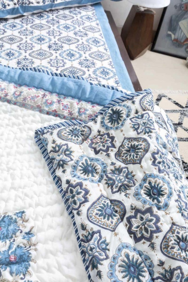 Image for Kessa Kaq69 Smalt Blue Double Bed Quilt Closeup