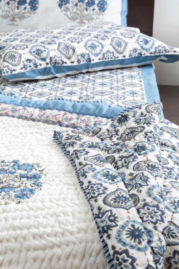 Image for Kessa Kaq69 Smalt Blue Double Bed Quilt Front